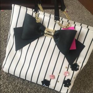 Betsy Johnson Black & white with pink tote Purse